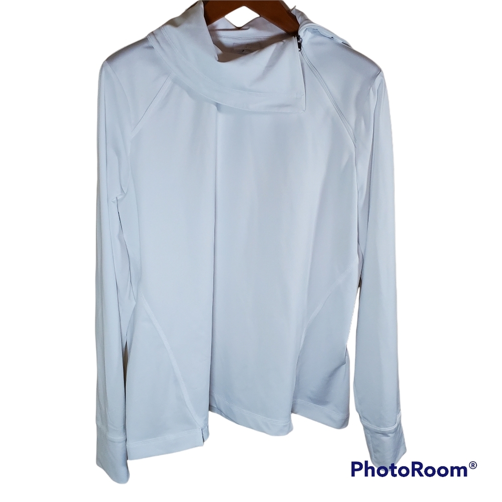 J. Jill Fit Woman's XL Pullover White Polyester Sweatshirt Off Center Collar EUC